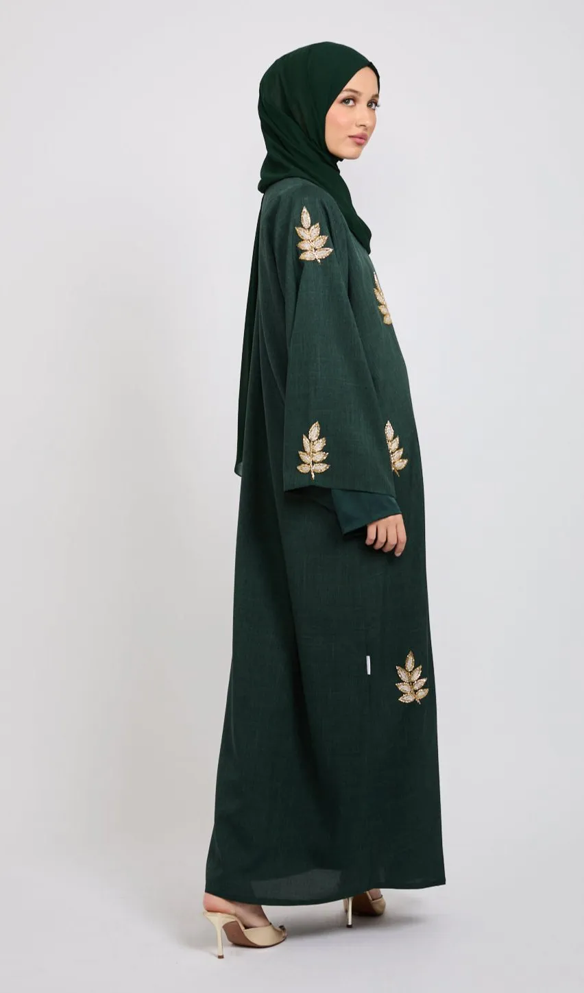 Premium Royal Fern Embellished Open Abaya
