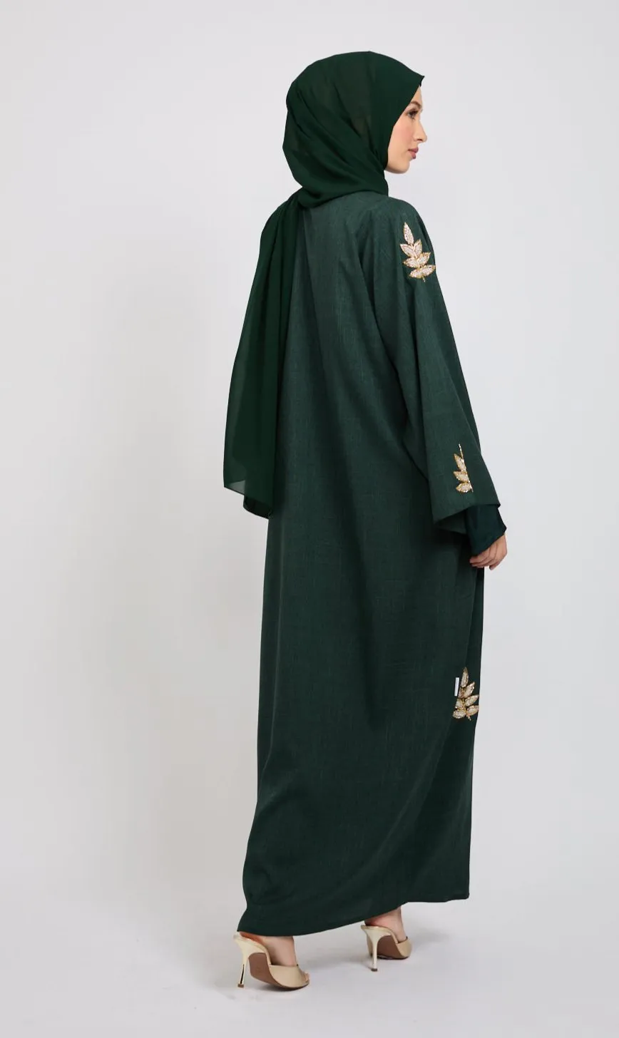 Premium Royal Fern Embellished Open Abaya
