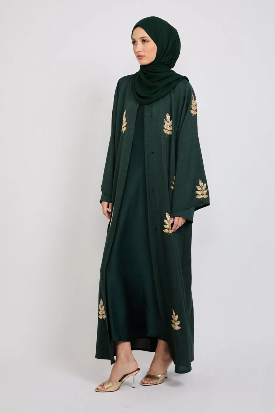 Premium Royal Fern Embellished Open Abaya