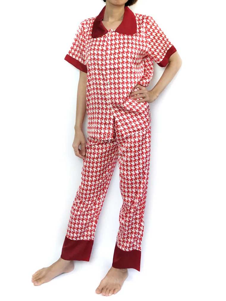 Red Houndstooth Peter Pan Collar Pajama Set
