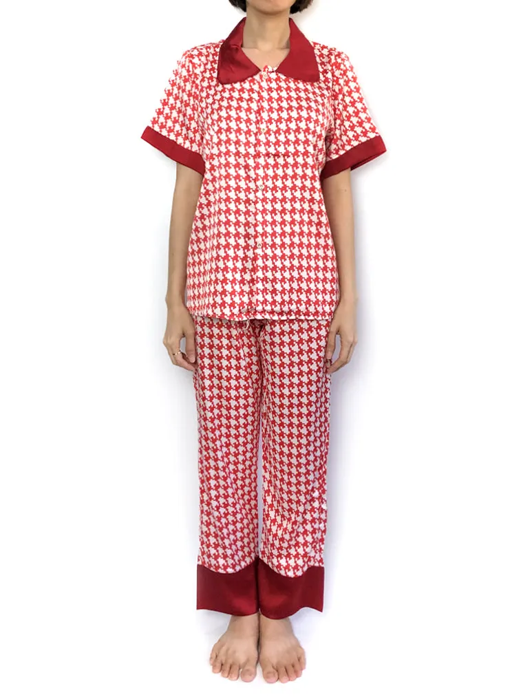 Red Houndstooth Peter Pan Collar Pajama Set