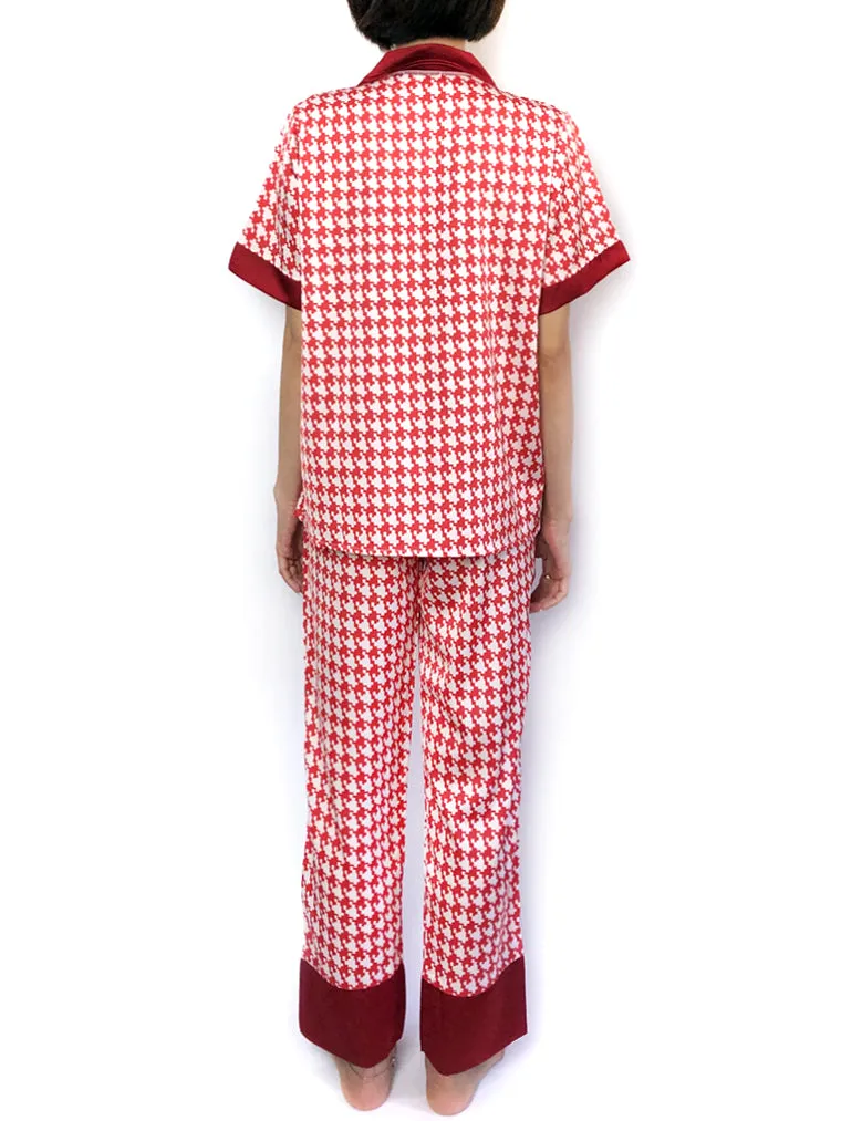 Red Houndstooth Peter Pan Collar Pajama Set