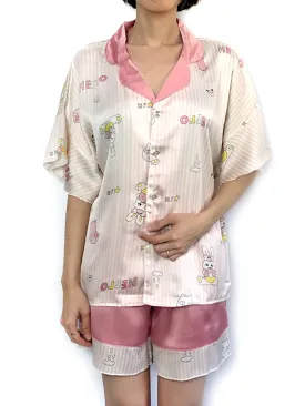 Short Batwing Sleeve Stripes Hares Pajama Set