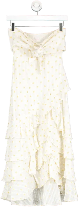 Sundress Cream Gold Sun Print Tiered Bandeau Dress UK S