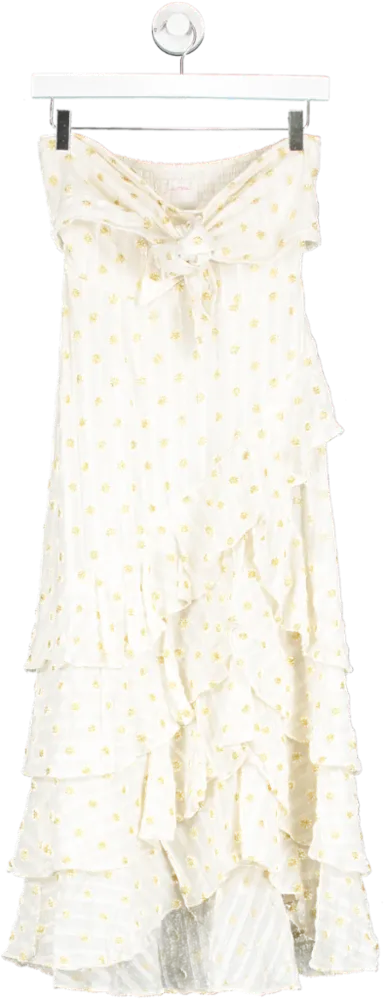 Sundress Cream Gold Sun Print Tiered Bandeau Dress UK S
