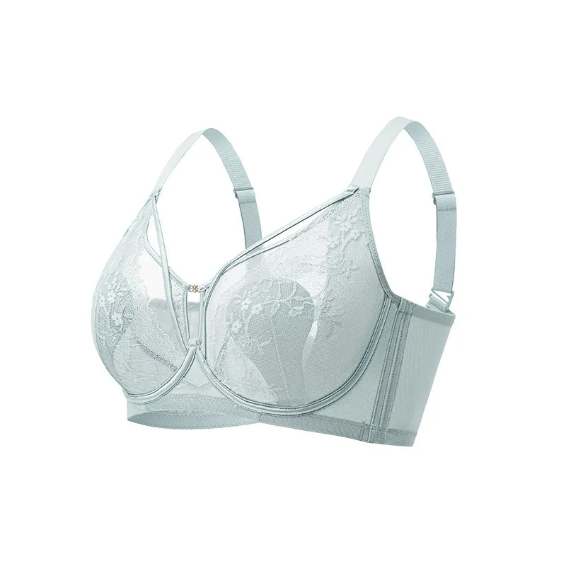 Thin 3D Three-dimensional Air Hollow Lace Large Capacity Big Chest Small Soft Steel Ring Bra Sexy Underwear Women