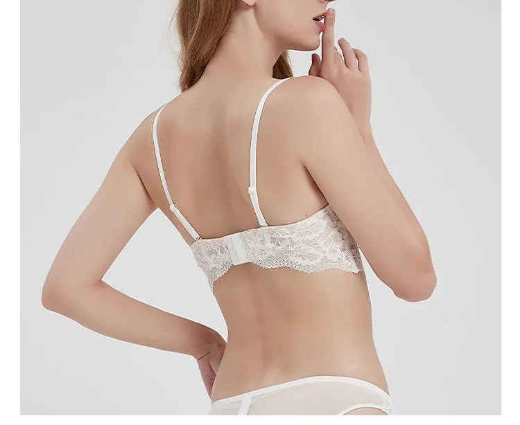 Thin sexy lace bra breathable gathered big chest small underwear adjustment spring corset