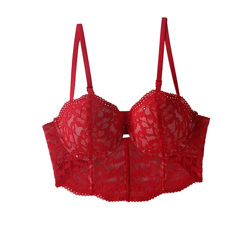 Thin sexy lace bra breathable gathered big chest small underwear adjustment spring corset