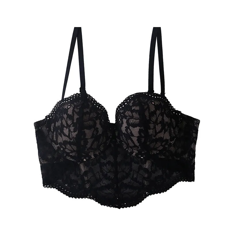 Thin sexy lace bra breathable gathered big chest small underwear adjustment spring corset