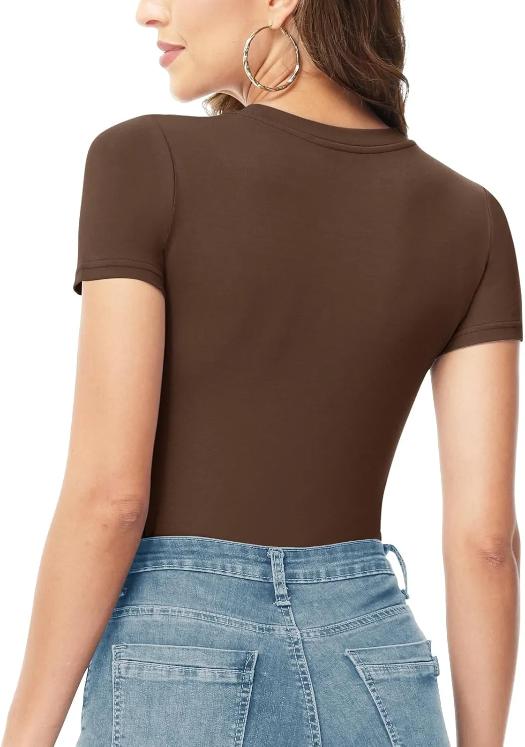 TNNZEET Bodysuits for Women - Black Bodysuit Women Tops Round Neck T Shirts for Women Fashion Body Suit Going Out Tops