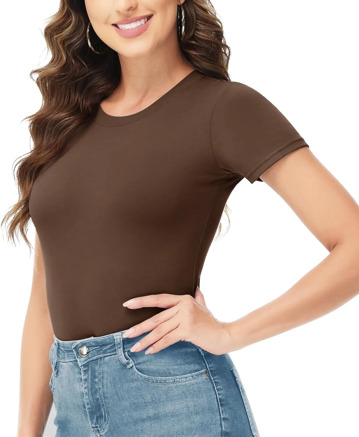 TNNZEET Bodysuits for Women - Black Bodysuit Women Tops Round Neck T Shirts for Women Fashion Body Suit Going Out Tops