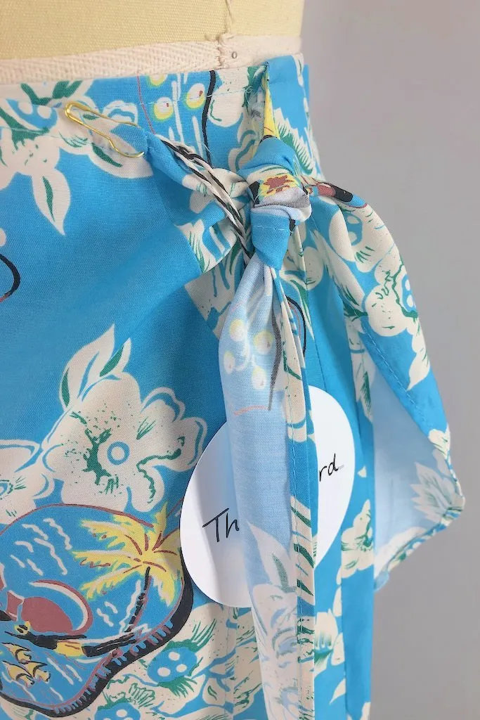 Vintage Blue Hawaiian Wrap Skirt