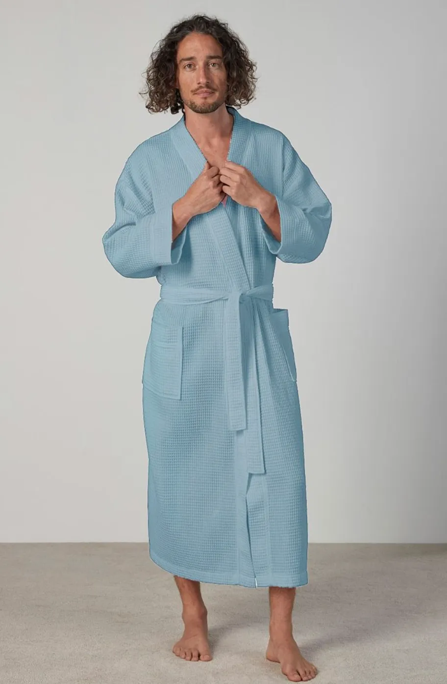 Waffle Kimono Bathrobe Blue