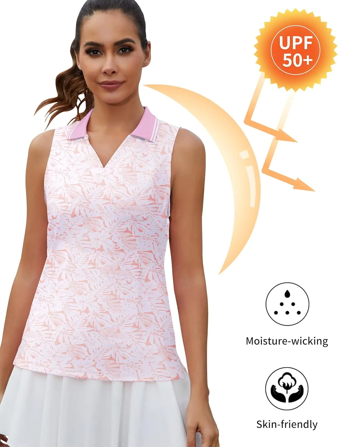 Womens Sleeveless Golf Polo Shirts Collared Tennis Tops Lightweight UV Protection, Dry Fit, Moisture Wicking