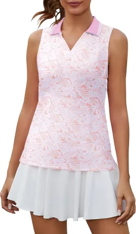 Womens Sleeveless Golf Polo Shirts Collared Tennis Tops Lightweight UV Protection, Dry Fit, Moisture Wicking